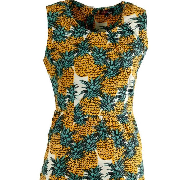 Retro Mid century Hawaiian Pineapple print Shift Mini Dress - Picture 2 of 16